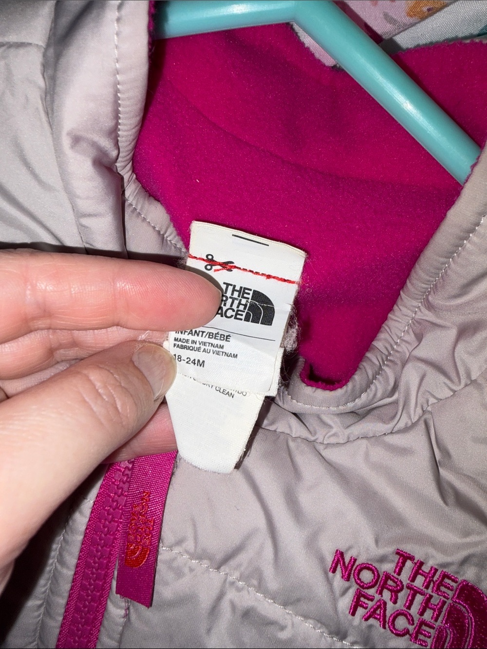The North Face Girls Light Pink Puffer Vest with Hot Pink Trim - Picture 2 of 2